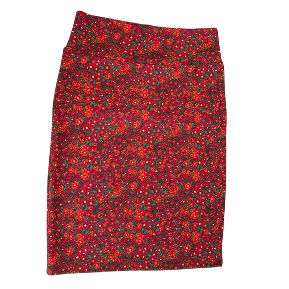 Lularoe Red Floral Stretch Pencil Skirt Womens Size L Cottage Comfort Fall Trend - Picture 1 of 5